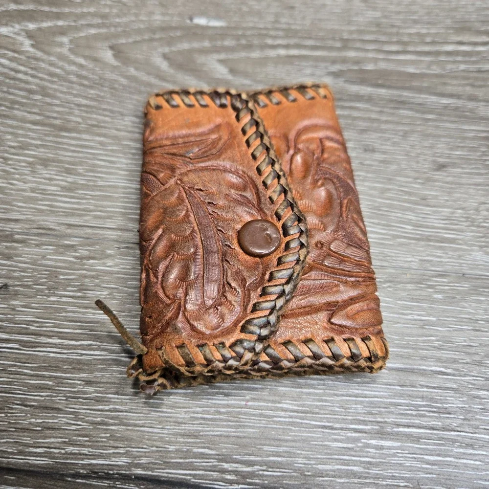 Vintage Hand Tooled Leather Key Case Walet Brown Floral Western